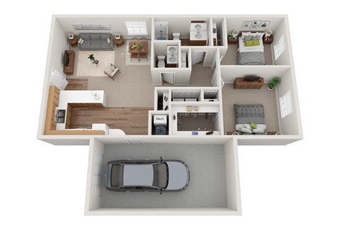 Floor plan for 2 beds, 1.5 baths, 1000 sqft